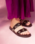 Black leather Billi Bi slides styled for a casual summer look