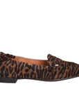 side view of Brown leopard print suede loafer on white background