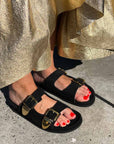 A8621 Black | Buckle Suede Slide