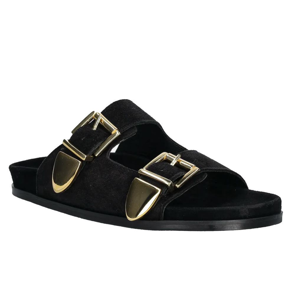 A8621 Black | Buckle Suede Slide