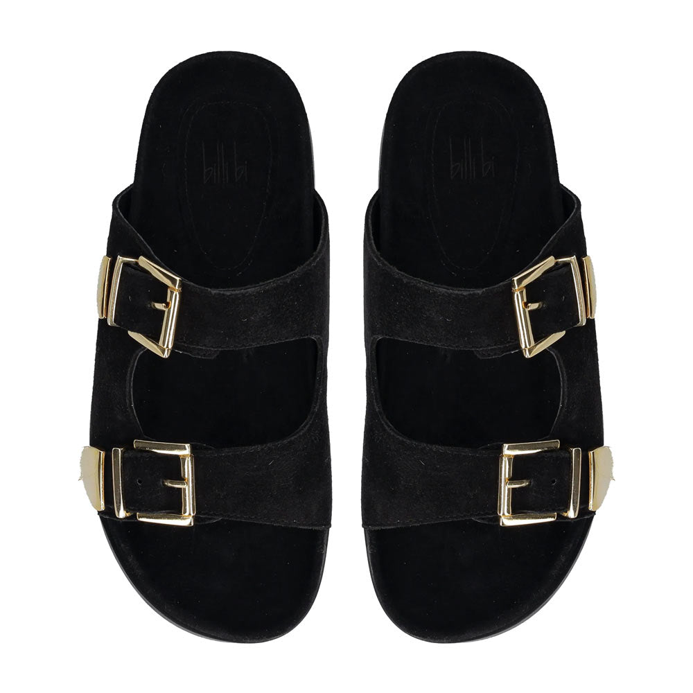 A8621 Black | Buckle Suede Slide