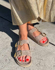 A8621 Taupe | Buckle Suede Slide