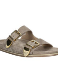 A8621 Taupe | Buckle Suede Slide