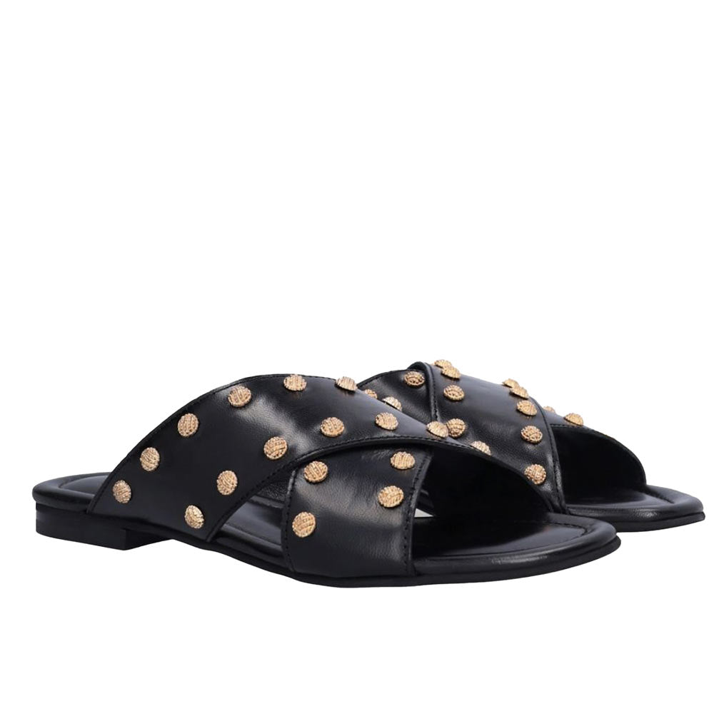 A8711 Black | Studded Leather Slide