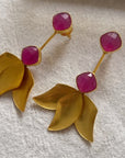 Inverted Lotus Earrings | Gold/Fuchsia Pink