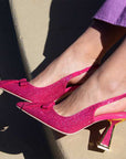 Kat Maconie Eloise pink crystal embellished slingback pump