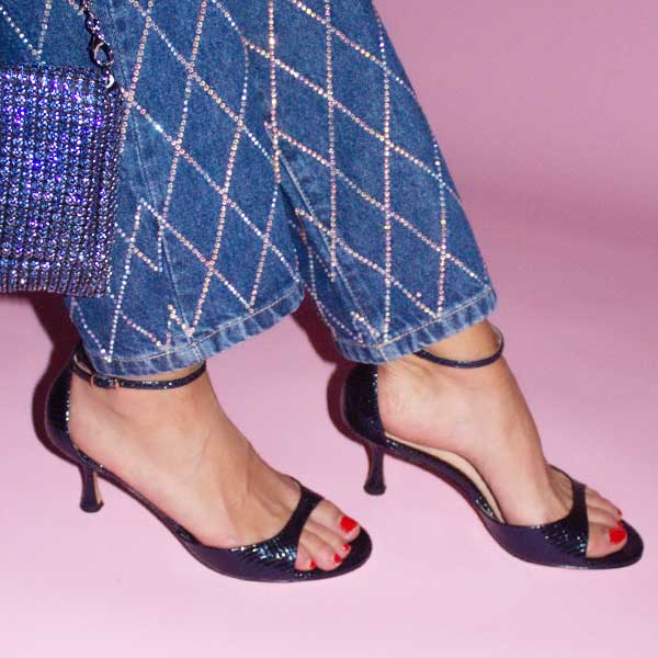 Petrina Navy | Metallic Snake-effect Sandal