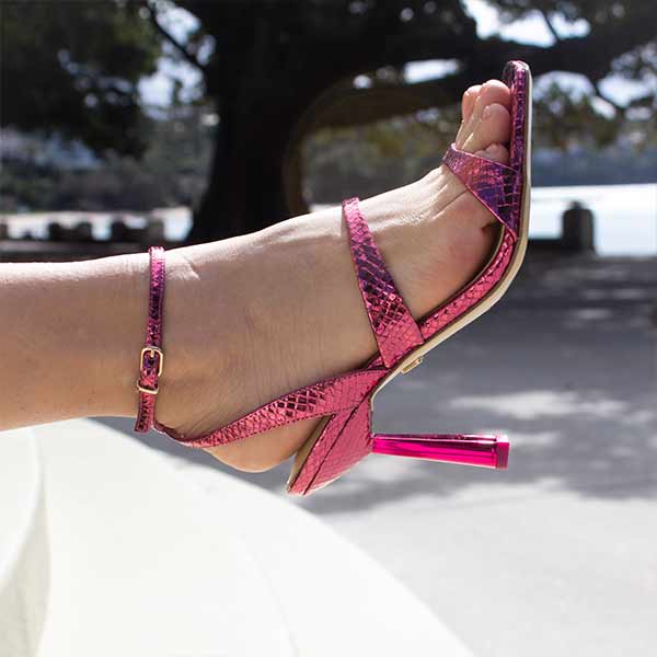 Lola Cruz Positano metallic fuschia high heel sandal