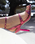 Lola Cruz Positano metallic fuschia high heel sandal