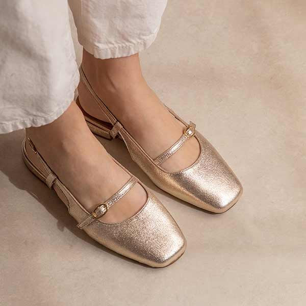 Maison Toufet- Bertille- Women's Gold Flat Mary-Jane at The Nowhere Nation