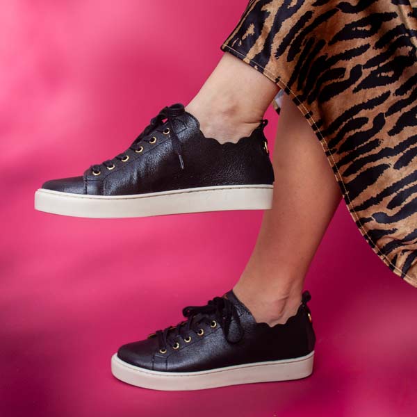 Maison Toufet - Julie - Women&#39;s Metallic Black Leather Sneaker at The Nowhere Nation