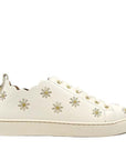 Maison Toufet julie sneakers in cream leather withh scalloped edge and embroidered daisies