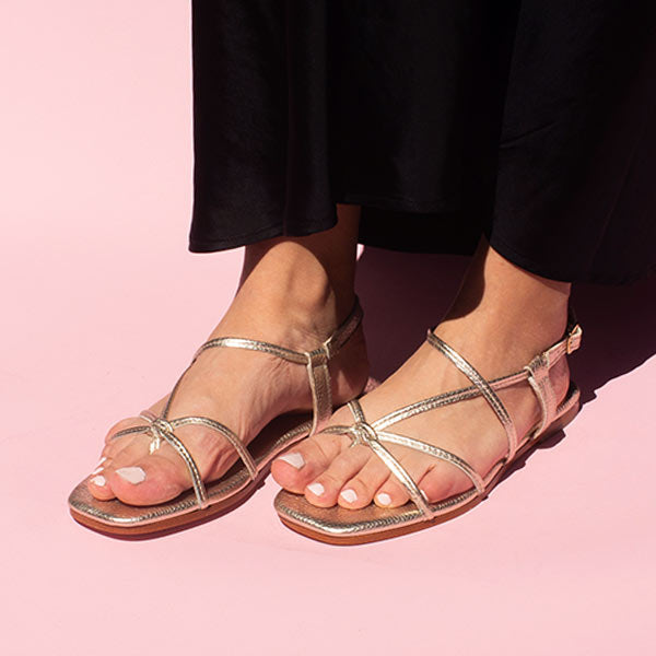 Anais Gold | Flat Leather Sandal