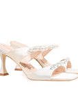 Raina White Satin | Pearl Mules