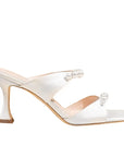 Raina White Satin | Pearl Mules