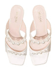 Raina White Satin | Pearl Mules