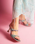 Raina Blue Satin | Embellished Mule