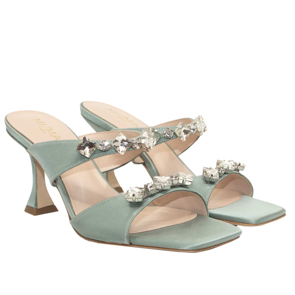 Raina Blue Satin | Crystal Mules