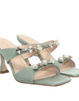 Raina Blue Satin | Crystal Mules