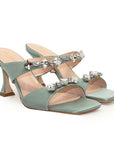 Raina Blue Satin | Crystal Mules