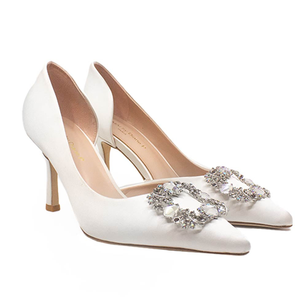 Astoria White Satin | Embellished Pump