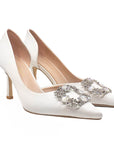 Astoria White Satin | Embellished Pump