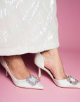 Astoria White Satin | Embellished Pump