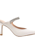 Harper White Satin | Embellished Mule