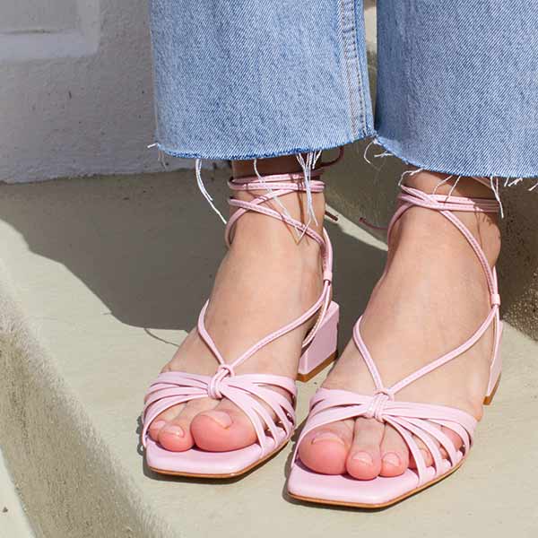 MiMai Corfu Pink Leather Sandal with ankle tie
