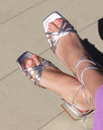 MiMai corfu silver low heel leather strappy sandal