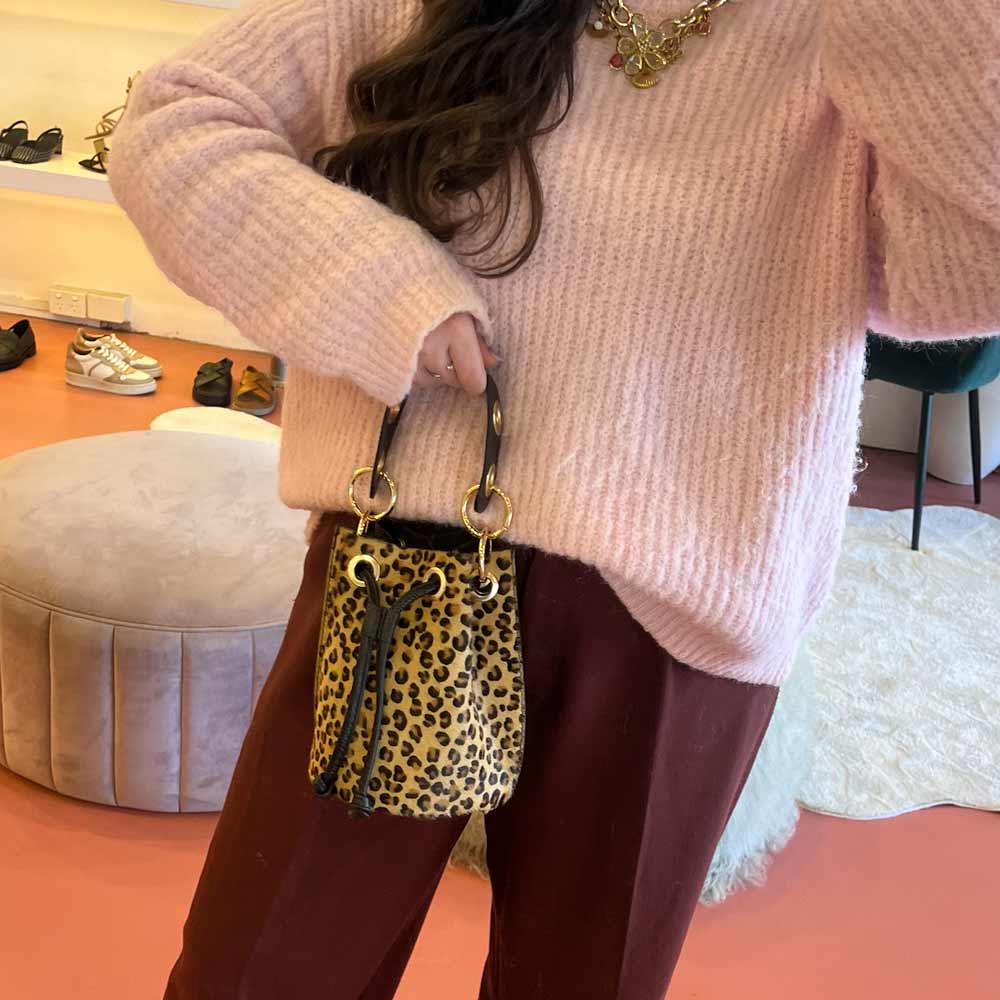 M03 Leopard | Leather Bucket Bag