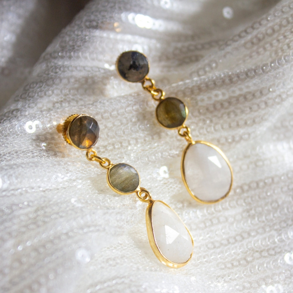 Radiant Drop Earrings | Labradorite &amp; Moonstone