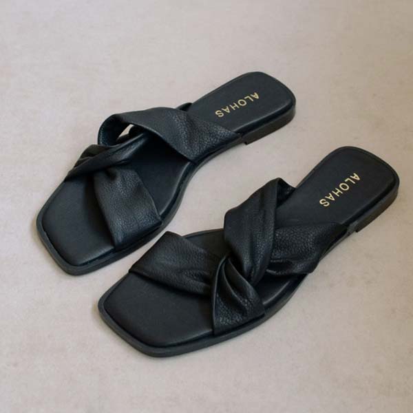 ALOHAS Nomad Women s Black Leather Flat Slide at The Nowhere