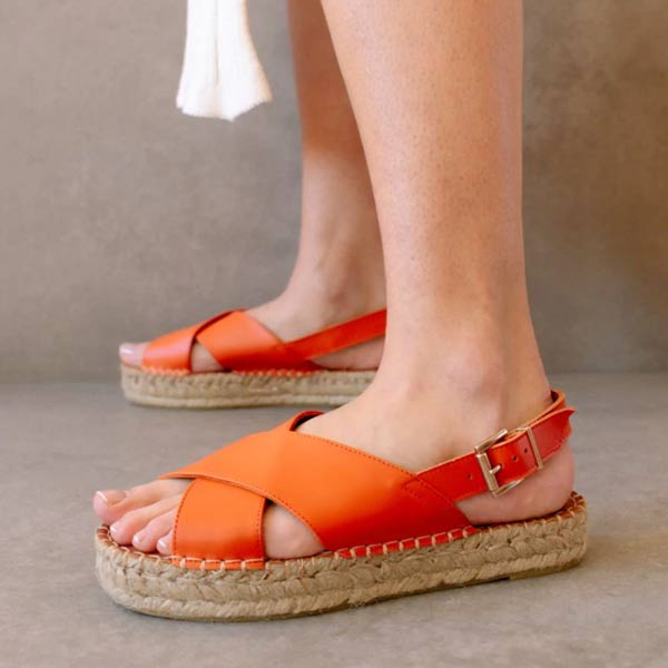 ALOHAS Crossed Pomelo Women s Orange Leather Espadrille