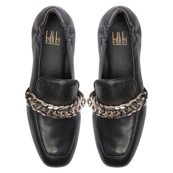     Billi-Bi A1006 black leather loafer with silver chain top view