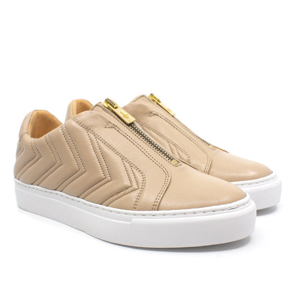 Billi-Bi A1461-beige leather zip up sneakers angle view
