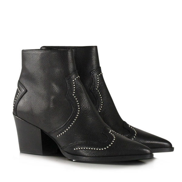 product image Black leather, western heeled Billi Bi ankle boots with silver stud detail