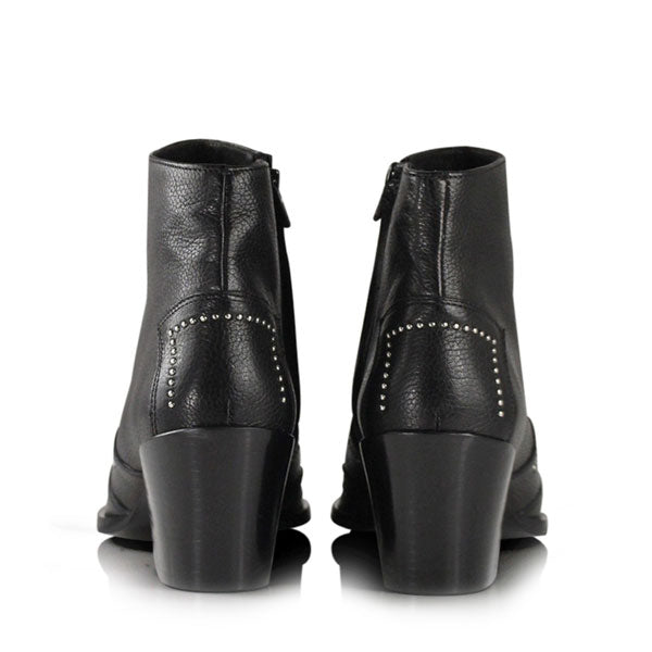 product image Black leather, western heeled Billi Bi ankle boots with silver stud detail