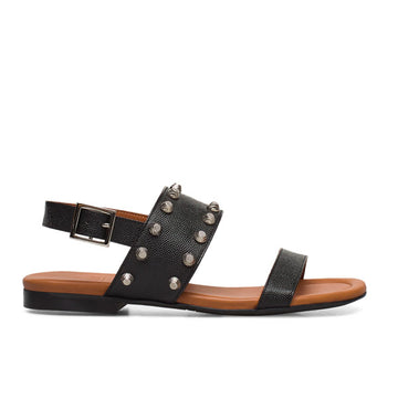 side view Black textured leather Billi Bi flat sandal with silver stud detail