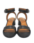 Low heel studded leather sandal front view