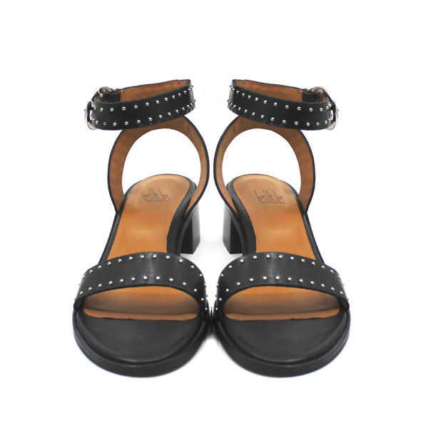 Low heel studded leather sandal front view