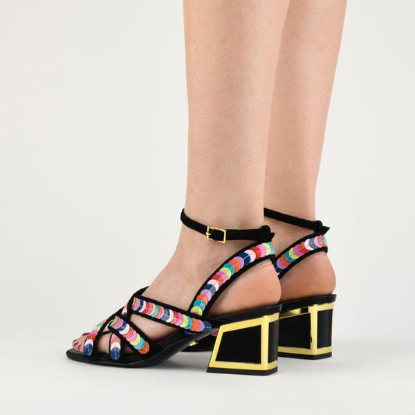 Kat Maconie Chima Multi-coloured mid heel leg 3