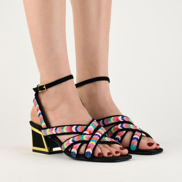 Kat Maconie Chima Multi-coloured mid heel on leg