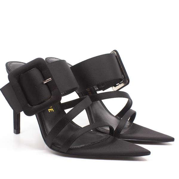 Kat Maconie Penitas black satin mule front angle