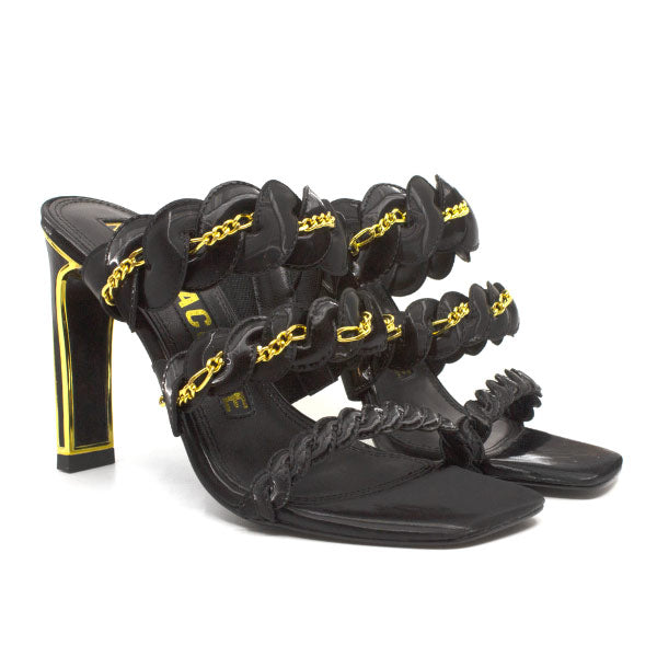 Kat Maconie Rika Black/Gold High heel leather mule angle