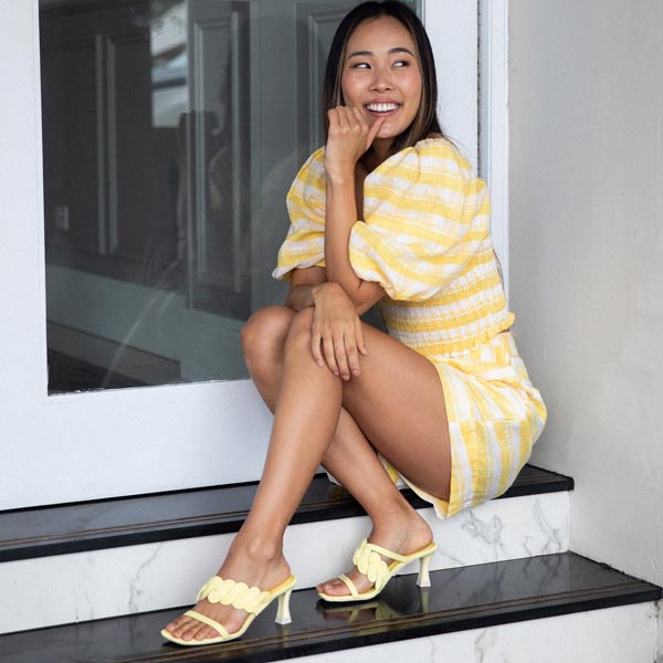 Domi by Kat Maconie Yellow, Mid heel leather mule lifestyle 4