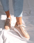 Efia by Lola Cruz Platform leather sneaker in Blush lifestyle 3