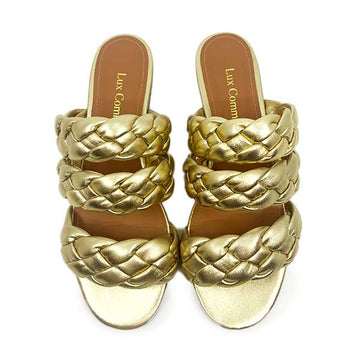 Paulinha Gold | Plaited leather slides