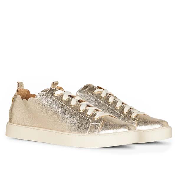Maison Toufet julie champagne leather sneaker with scalloped edging 