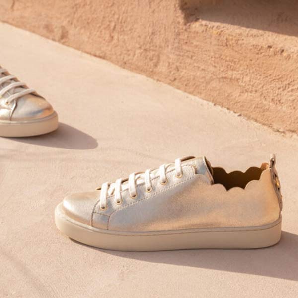 Maison Toufet julie champagne leather sneaker with scalloped edging  